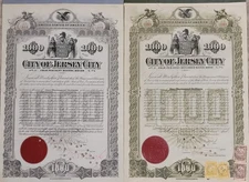 (2) RARE OLD City of Jersey City Bond SCHOOL WATER Certificate New Jersey 1902 