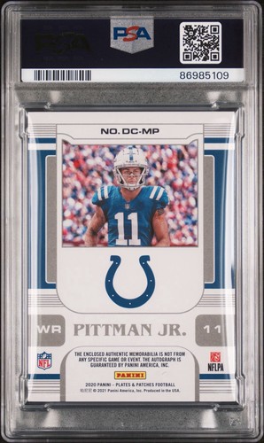 2020 Plates & Patches Michael Pittman Jr. Rookie Dual Patch Auto Psa 9 Colts - Picture 2 of 2