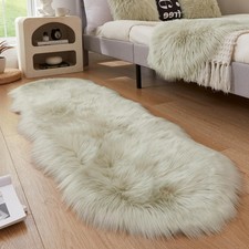 Faux Sheepskin Rug, Light Grey Ultra Soft Fluffy Shag Area Rug, 2 x 6 ft Faux...