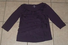 Dark Purple Sz Medium Stretchy Tiered Ruffled Front Tee Shirt NEW YORK & CO