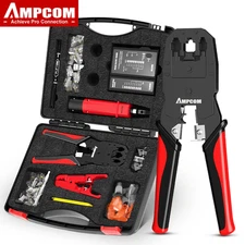  AMPCOM AM788 CAT7 RJ45 Crimper Tool Set Cable Tester Stripper Connectors Kit