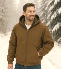 Woolrich L Men Canvas Hooded Jacket Plaid Kangaroo Pocket Zipper Hoodie Coat