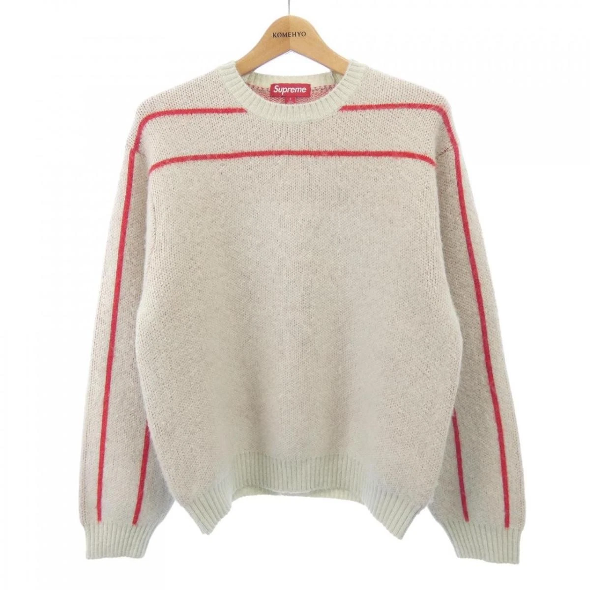 Pull Supreme dos rayé beige/rouge occasion S tricot pull top