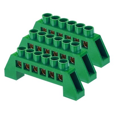 3 Pcs Terminal Ground Bar, 6 Positions Terminal Bus Bar, 7x14mm, Green
