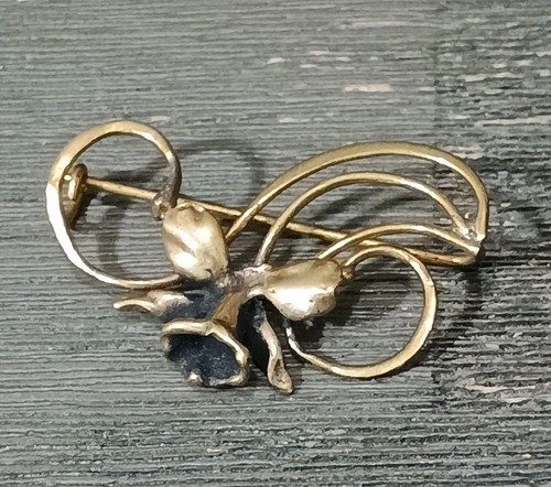 Antique Orchid Flower Gold Tone Handmade Brooch Pin