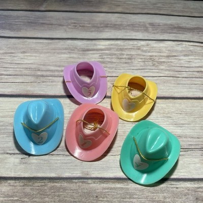 Vintage Tyco Quints 5 Baby Babies Set Of 5 Cowboy Hats Pink Blue Yellow Green