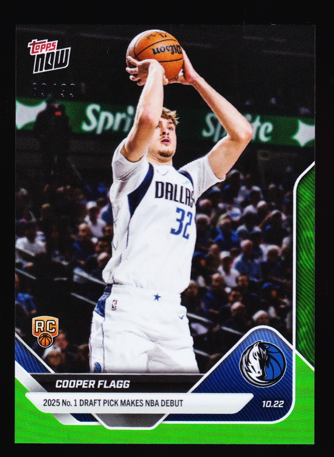 Cooper Flagg Mavericks Rookie NBA Debut vsSpurs 2025-26 Topps Now #6 Green 69/99