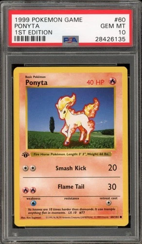 Pokemon Ponyta Base Set Shadowless 1st Edition #60 PSA 10 Gem Mint