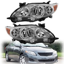 Halogen Headlight Assembly Driver and Passenger Side Chrome Headlamps Replace...
