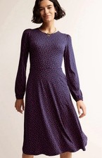 Boden Camille Jersey Midi Dress Navy Red Polka Dot Pockets US 12 P (Faded Color)