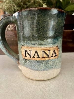 Artisan Crafted Stegall Pottery Coffee Mug Cup NANA Gray Blue Beige 4  H 3.74  D