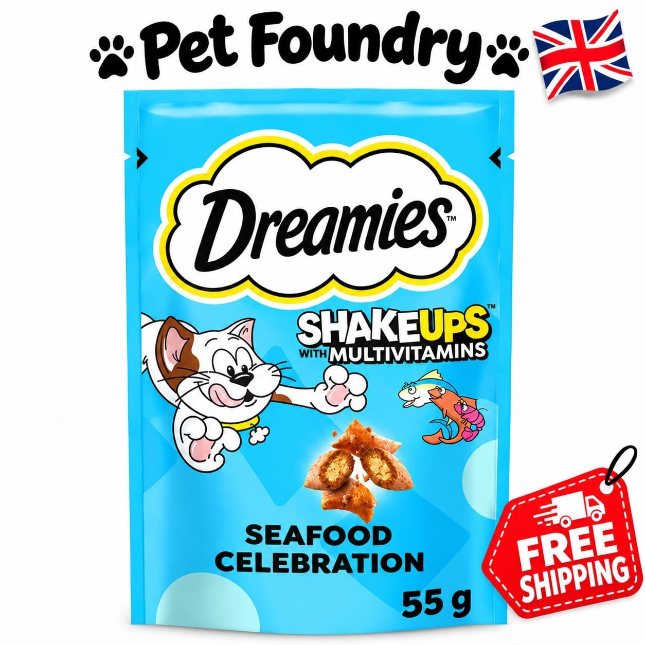 8 x 55g Dreamies Shakeups Seafood Adult Cat Treats Cat Biscuits (440g) - Image 2
