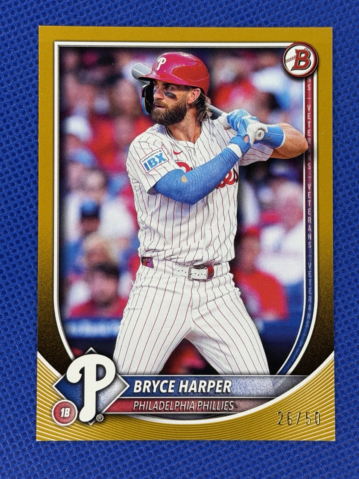 2025 Bowman #3 Bryce Harper Gold Paper Parallel #'d 26/50 Philadelphia Phillies