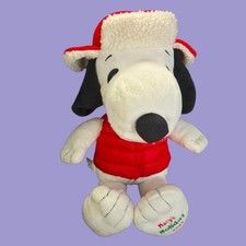 Macys Holiday 2015 Peanuts Snoopy Christmas Plush Red Puffer Vest Trapper Hat