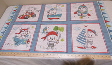 Vtg. Teddybear Baby Boy Blanket Hand Sewn Blue Adventure 40"x23"