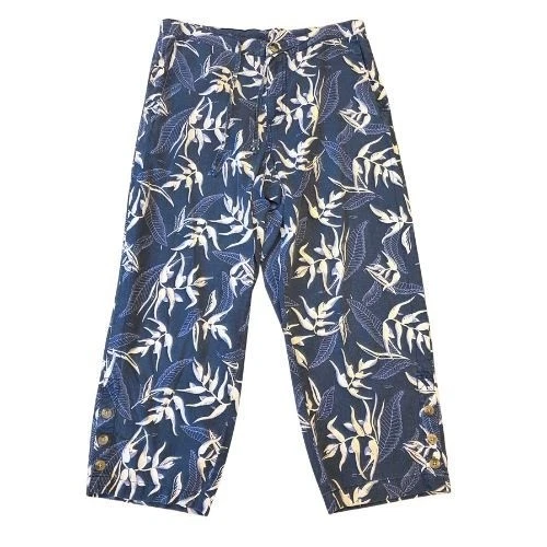 Columbia S Capri Blue Linen Blend Floral Print Cropped Pants Grannycore Boho