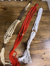 Macrame Large Plant Hanger w/ Beads VTG Lot Of 3 Brown Red White