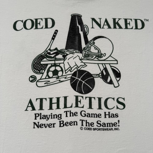 Vintage Coed Naked Athletics Shirt Mens L White Funny Sports Graphic 90s USA - Picture 2 of 11