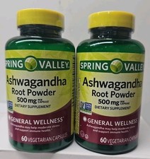 2X Spring Valley Ashwagandha Root Powder 500mg 60 Vegetarian Capsules Each
