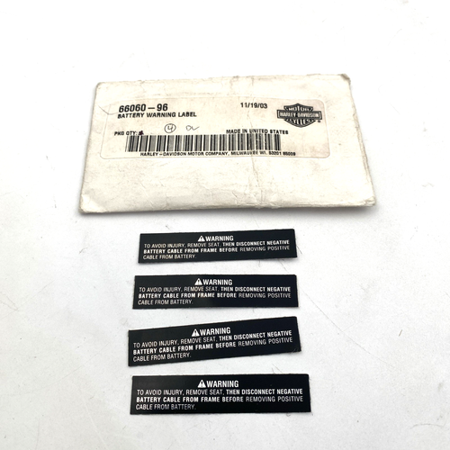 oem Harley 66060-96 Battery Warning Label 4 Pack 96-06 Dyna Super Glide FXD - Foto 1 di 8