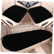 1 Set 3 pcs Soft Fluffy Auto Seat Cover Faux Wool Auto Front Back Seat Black