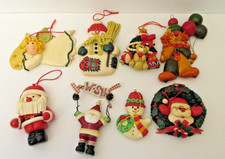 Lot Of 8 Vintage Handmade Christmas Clay Dough Ornaments Folk Art Santa Snowman