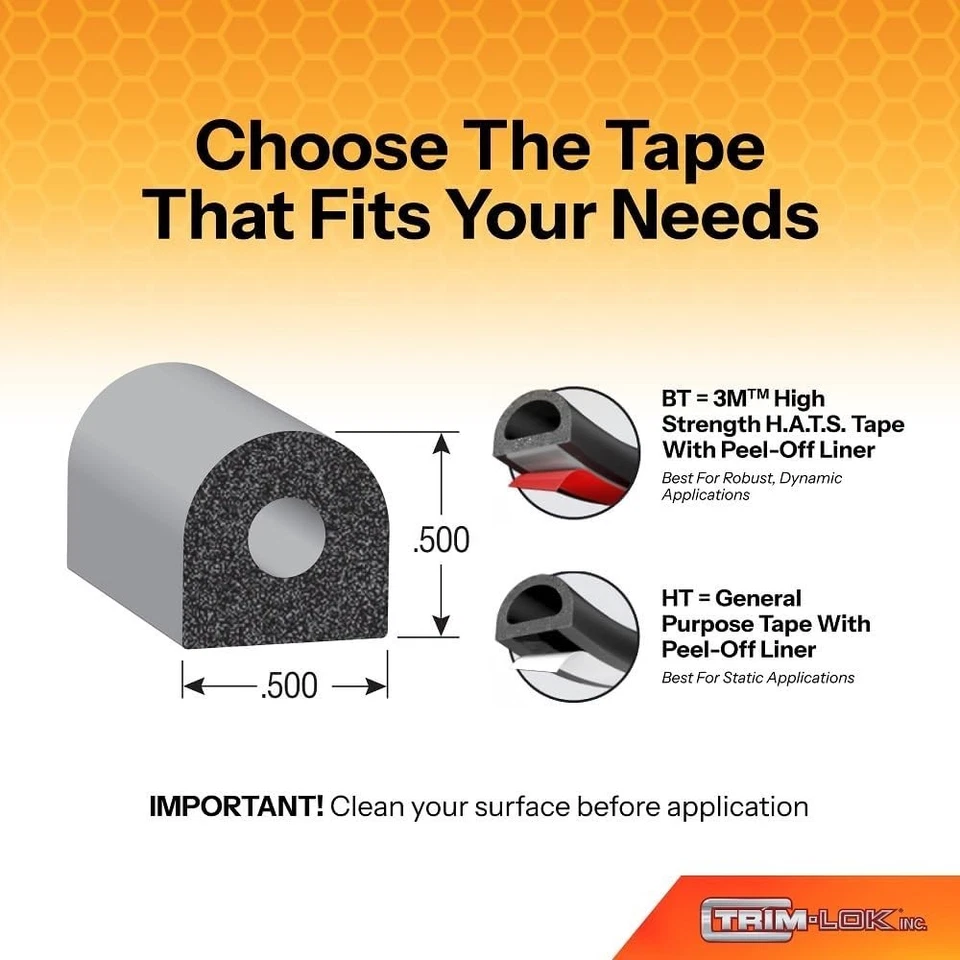 D-Shaped Rubber Seal with Pressure Sensitive Adhesive – 0.5” x 100ft for Boats - Image 3 of 3