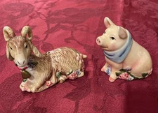 Fitz and Floyd salt/pepper Shakers Goat And Pig Classics Country Chic