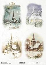 Winter Church Rice Paper, Vintage, Snow Covered, Decoupage, Craft Supplies