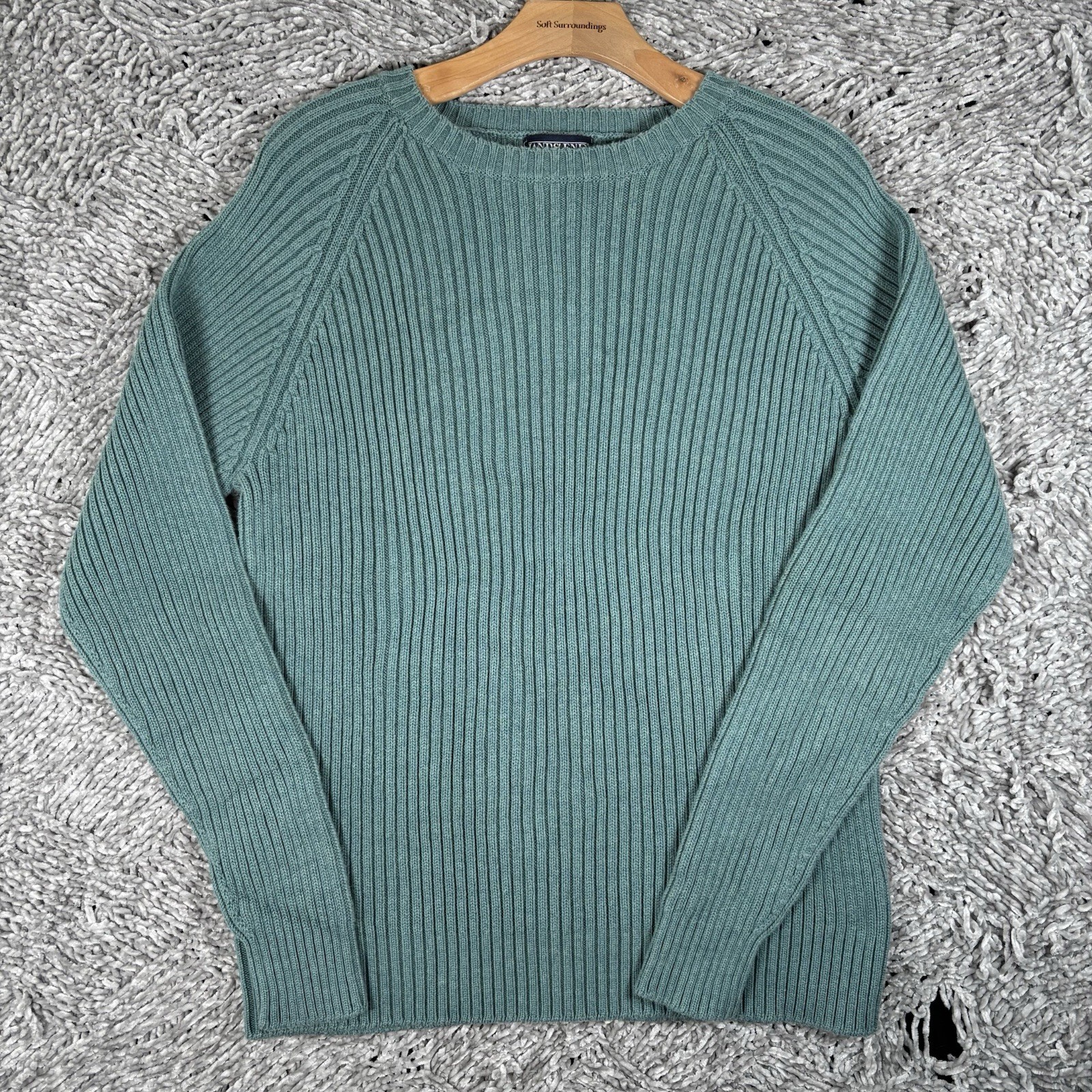 VINTAGE Lands' End Sweater Men's Large Green/Teal Pullover Made In USA Crew Neck