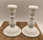 Vintage Fenton Hobnail Milk Glass Tall 6” Candlestick Candle Holders Lot 0f 2