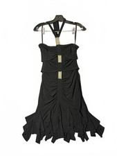 Vintage Jessica McClintock Black ruched halter rhinestone appliquè dress-JM037