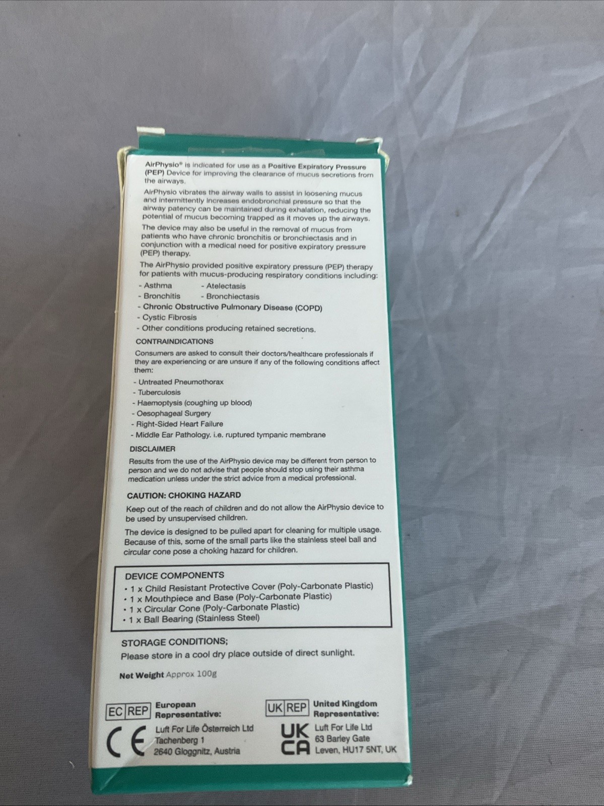 Air Physio Mucus Clearance Lung Expansion Device New In Plastic/box Seal Broken