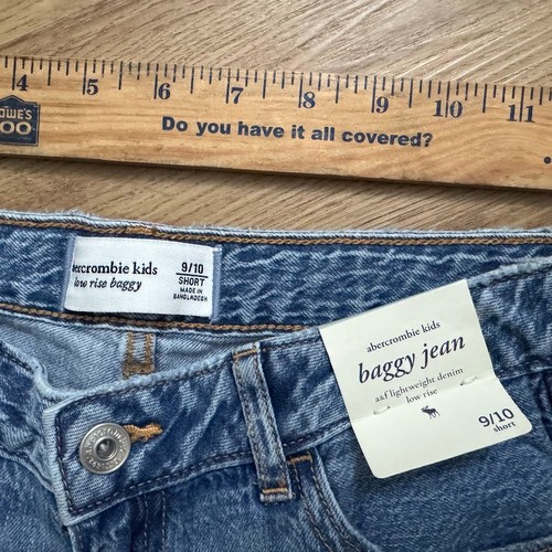 Abercrombie Kids Jeans, Girls 9/10 short, Med Wash, low rise baggy fit NWT - Picture 6 of 9