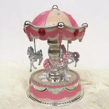 Carousel Merry-go-round Wind up Music Box with LED Light  3-Horse Rotating