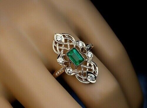 2.30 Ct Emerald Cut Simulated Emerald Wedding Vintage Ring 14K White Gold Finish - Bild 2 von 3