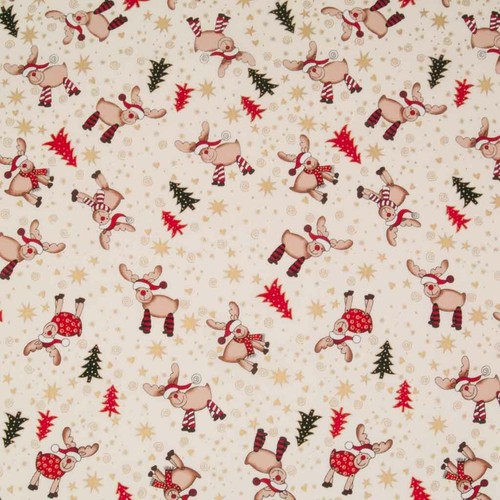 100% Cotton Christmas Fabric STAR REINDEER XMAS TREE RED GREEN GOLD Material - Picture 45 of 79