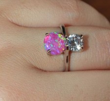fire opal topaz ring gems silver jewelry Sz 6 6.5 7.75 modern engagement band B3