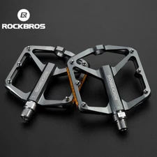 ROCKBROS MTB Bike Pedals Reflective Stripe Anti-slip Flat AluAlloy 9/16" Bearing