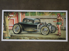 Signed Keith WEESNER poster vtg 1932 Ford 5 window HEMI V8 Hot Rod mcm Art pinup