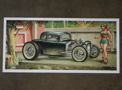 CAMELLIA CITY ROD AND CUSTOM Signed Keith WEESNER poster vtg 1932 Ford 5 window HEMI V8 Hot Rod mcm Art pinup
