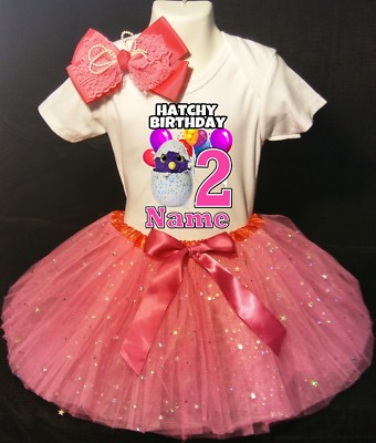 Hatchimals **With NAME** 2nd Second 2 Birthday Fuchsia Tutu Dress Fast Shipping
