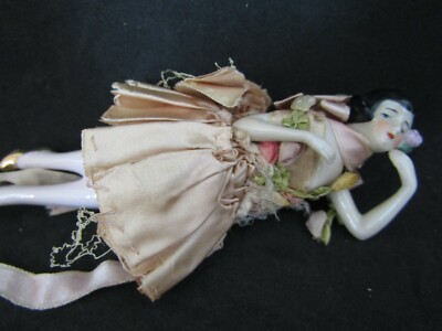Antique German  Half Doll Bathing Beauty Porcelain, silk dress, arms away 