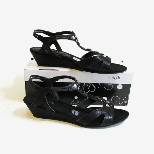 East 5th Women's Sandals Size 9.5 M Black Wedge - Picture 2 of 6