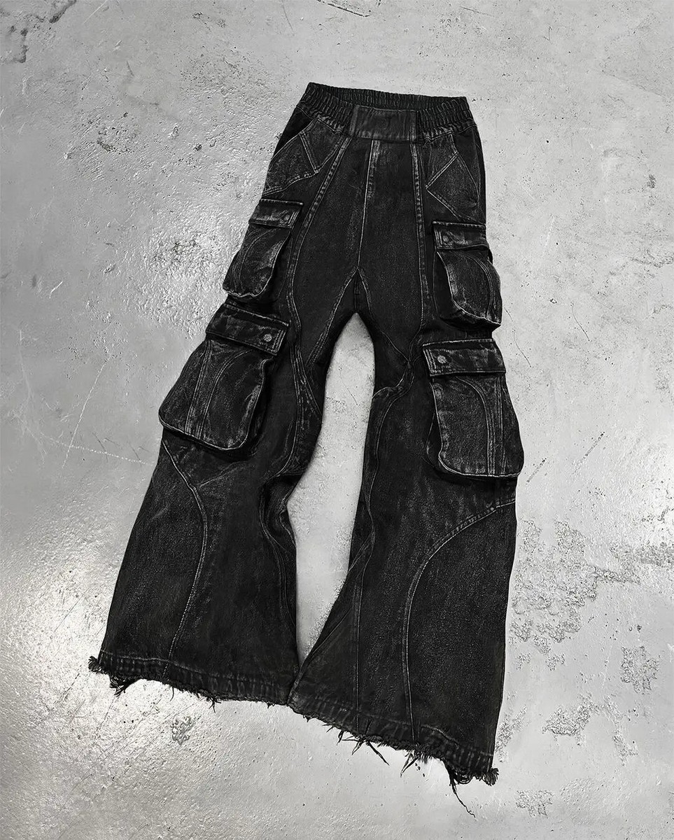 Men Wide Leg Straight Black Baggy Jeans High Waist Denim
