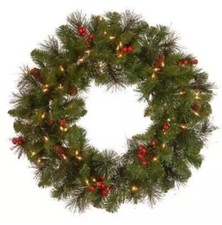 National Tree Company 24" Crestwood Spruce Wreath Cones Berries 50 Clear Lights