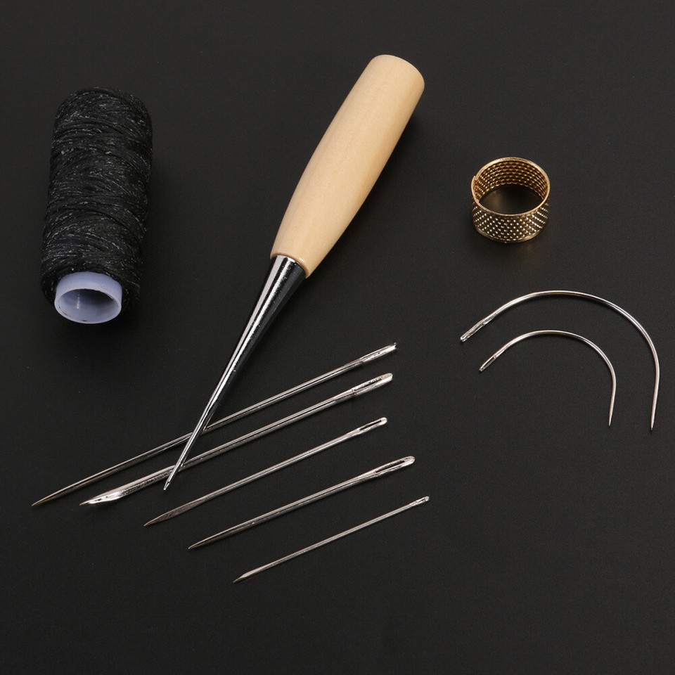 10 Pcs Upholstery Repair Needles Kit Waxed Thread Sewing Thimble Hand