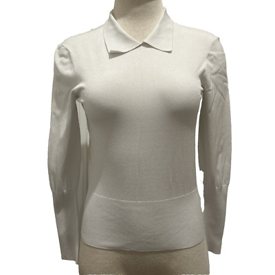 Vintage Giorgio Armani Collared Stretch Knit Top Ivory/Cream Size 42/12 Preppy