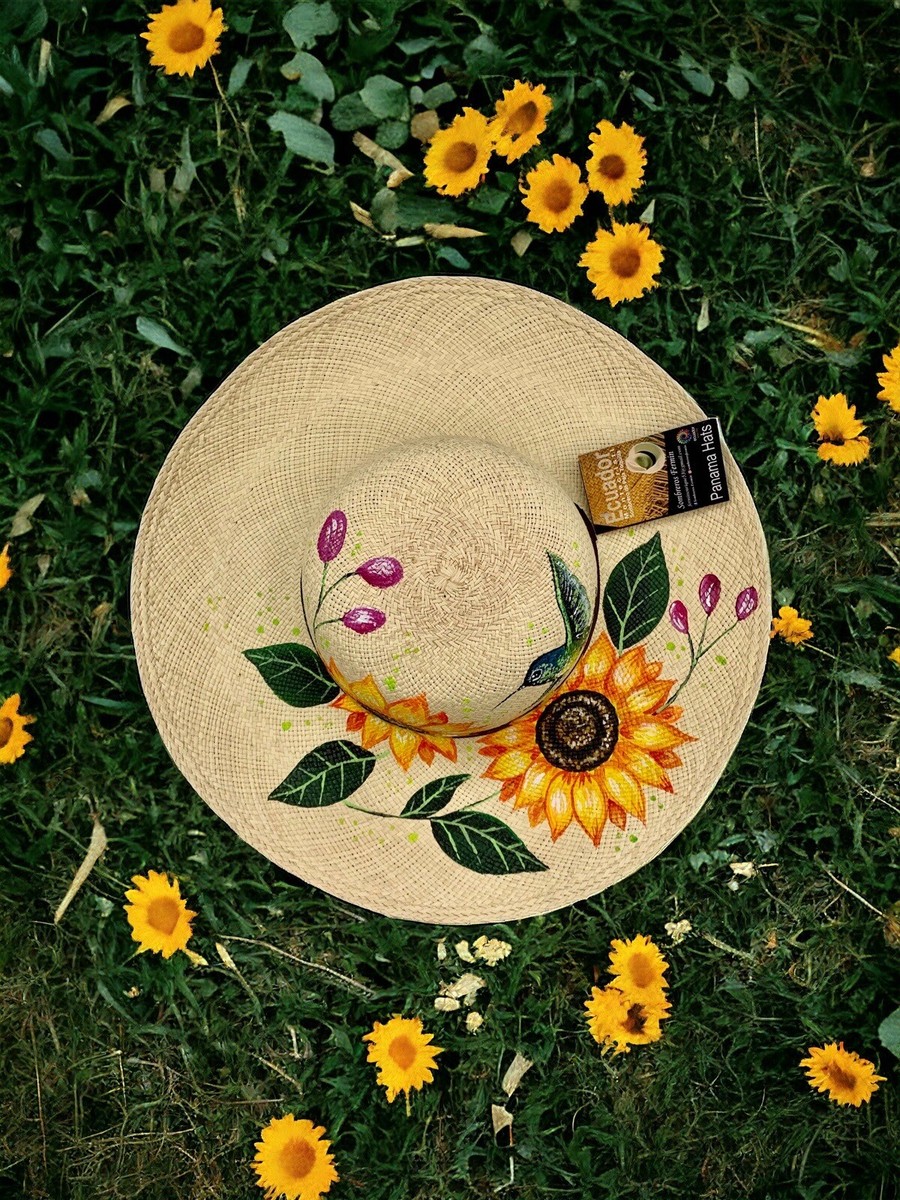Genuine Panama Hat Handwoven & Hand Painted with flowers  display picture 1