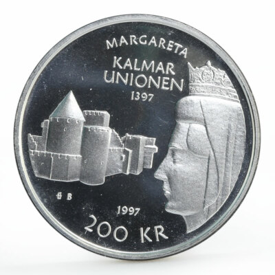 Sweden 200 kronor Historical series Kalmar Union proof silver coin
